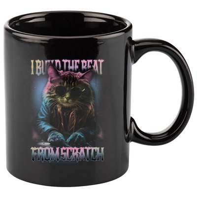 I Build The Beat From Scratch Funny Cosmic Dj Cat 11oz C Handle Ceramic Mug