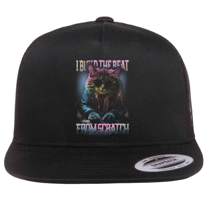 I Build The Beat From Scratch Funny Cosmic Dj Cat Flat Bill Trucker Hat