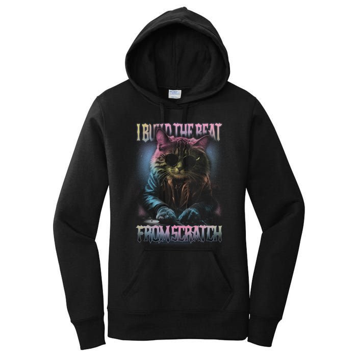 I Build The Beat From Scratch Funny Cosmic Dj Cat Women's Pullover Hoodie