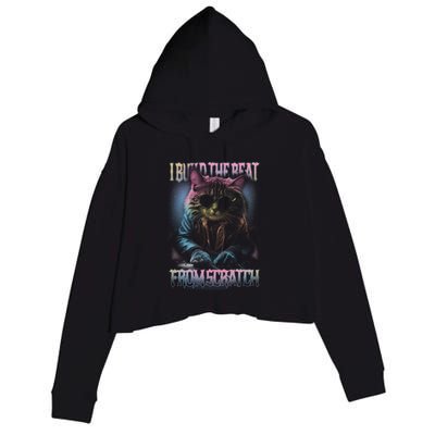 I Build The Beat From Scratch Funny Cosmic Dj Cat Crop Fleece Hoodie