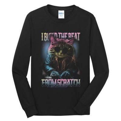I Build The Beat From Scratch Funny Cosmic Dj Cat Tall Long Sleeve T-Shirt