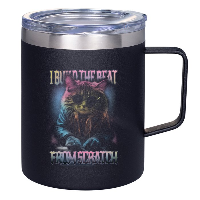 I Build The Beat From Scratch Funny Cosmic Dj Cat 12oz Stainless Steel Coffee Mug