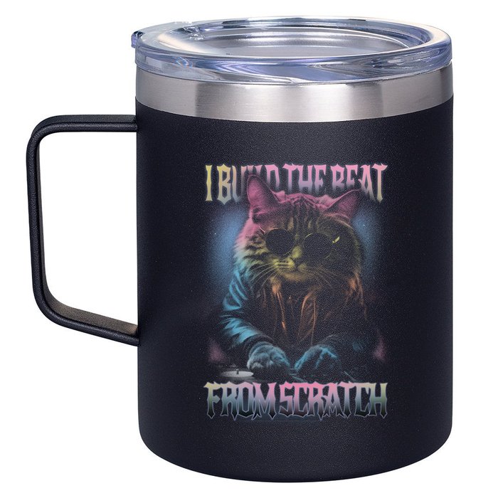I Build The Beat From Scratch Funny Cosmic Dj Cat 12oz Stainless Steel Coffee Mug