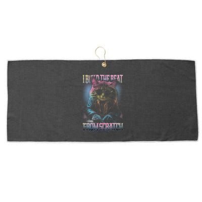 I Build The Beat From Scratch Funny Cosmic Dj Cat Large Microfiber Waffle Golf Towel