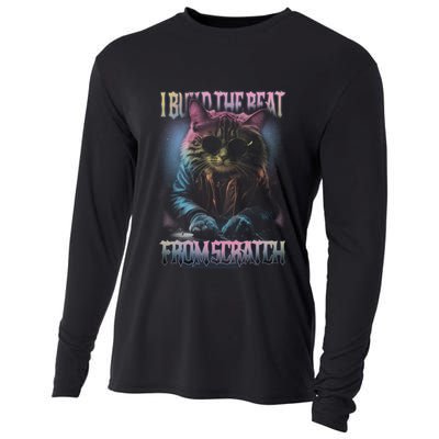 I Build The Beat From Scratch Funny Cosmic Dj Cat Cooling Performance Long Sleeve Crew