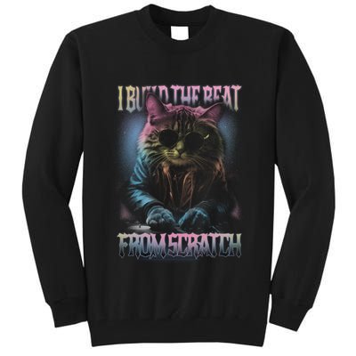 I Build The Beat From Scratch Funny Cosmic Dj Cat Tall Sweatshirt