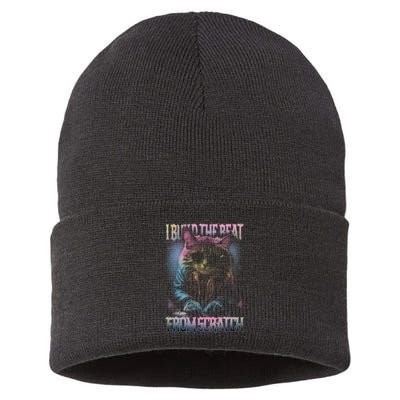 I Build The Beat From Scratch Funny Cosmic Dj Cat Sustainable Knit Beanie