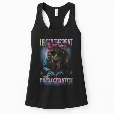 I Build The Beat From Scratch Funny Cosmic Dj Cat Womens Tank Top