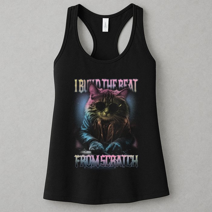 I Build The Beat From Scratch Funny Cosmic Dj Cat Womens Tank Top