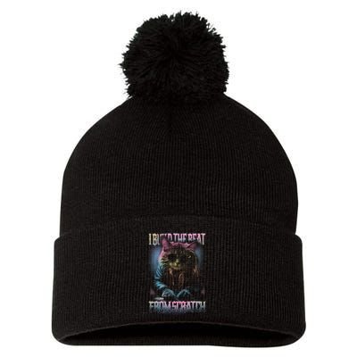 I Build The Beat From Scratch Funny Cosmic Dj Cat Pom Pom 12in Knit Beanie