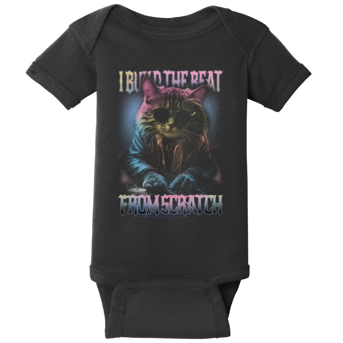 I Build The Beat From Scratch Funny Cosmic Dj Cat Baby Bodysuit
