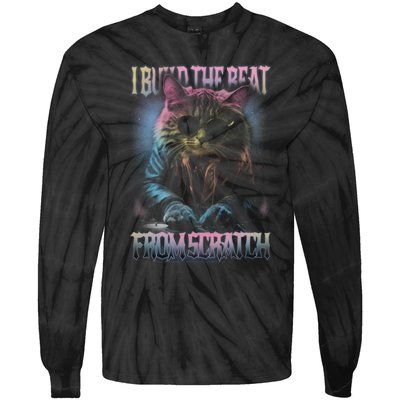 I Build The Beat From Scratch Funny Cosmic Dj Cat Tie-Dye Long Sleeve Shirt