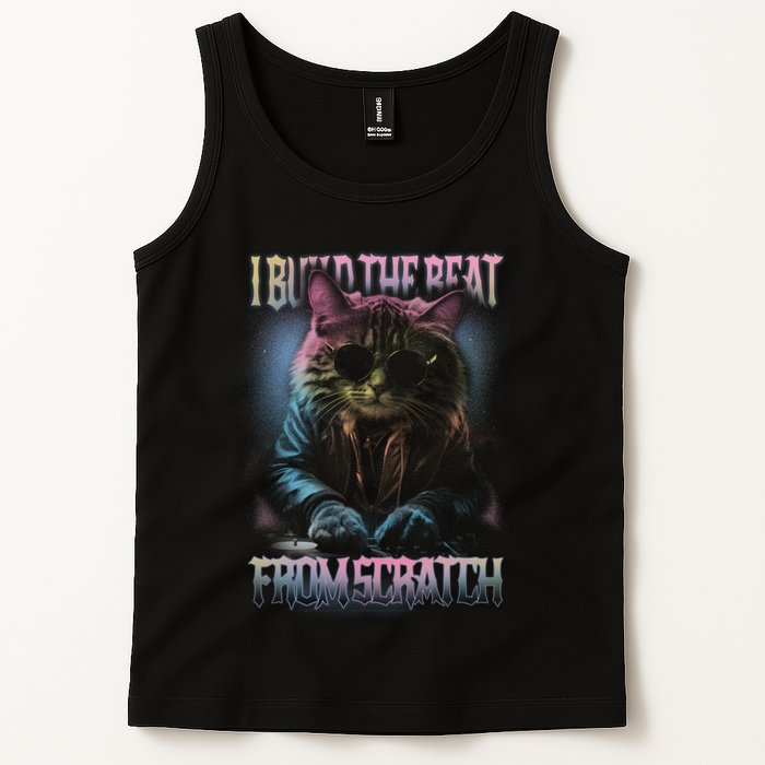 I Build The Beat From Scratch Funny Cosmic Dj Cat Tank Top