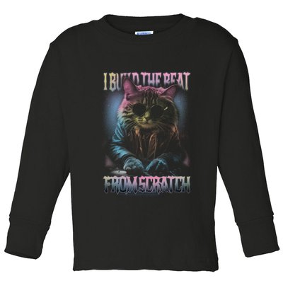 I Build The Beat From Scratch Funny Cosmic Dj Cat Toddler Long Sleeve Shirt