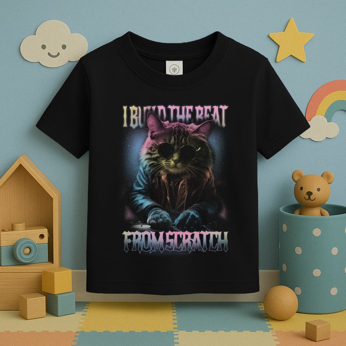 I Build The Beat From Scratch Funny Cosmic Dj Cat Toddler T-Shirt