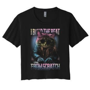 I Build The Beat From Scratch Funny Cosmic Dj Cat Women's Crop Top Tee