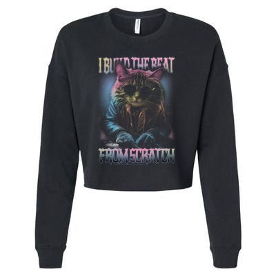 I Build The Beat From Scratch Funny Cosmic Dj Cat Cropped Pullover Crew