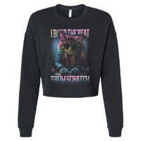 I Build The Beat From Scratch Funny Cosmic Dj Cat Cropped Pullover Crew