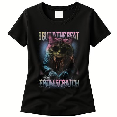 I Build The Beat From Scratch Funny Cosmic Dj Cat Womens T-Shirt