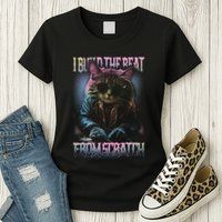 I Build The Beat From Scratch Funny Cosmic Dj Cat Womens T-Shirt