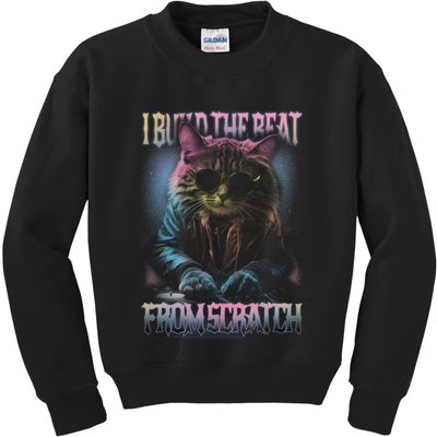 I Build The Beat From Scratch Funny Cosmic Dj Cat Kids Sweatshirt