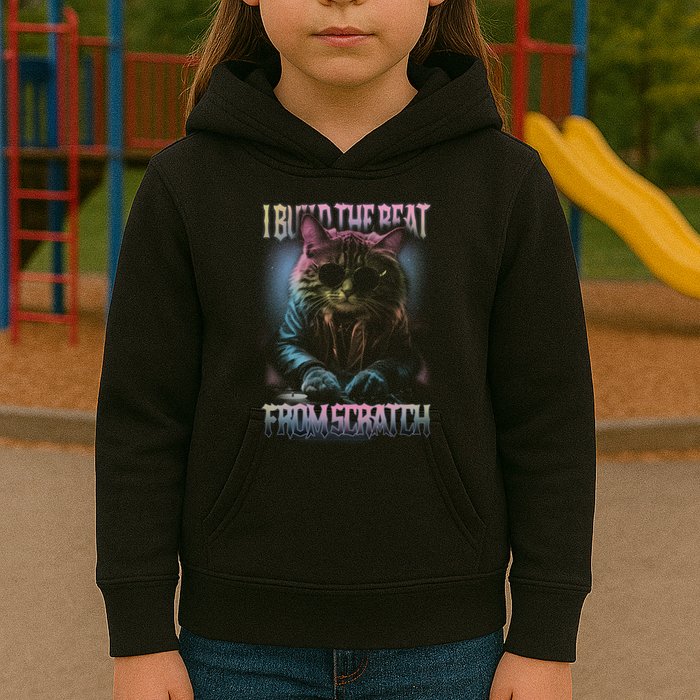 I Build The Beat From Scratch Funny Cosmic Dj Cat Kids Hoodie