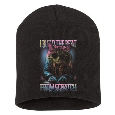 I Build The Beat From Scratch Funny Cosmic Dj Cat Short Acrylic Beanie