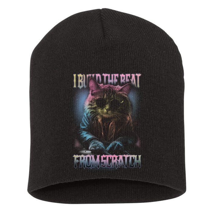 I Build The Beat From Scratch Funny Cosmic Dj Cat Short Acrylic Beanie