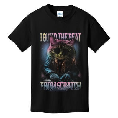 I Build The Beat From Scratch Funny Cosmic Dj Cat Kids T-Shirt