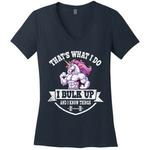 I Bulk Up Funny Unicorn Workout Training Women's V-Neck T-Shirt