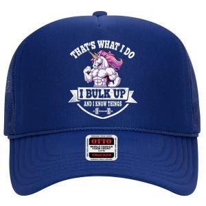 I Bulk Up Funny Unicorn Workout Training High Crown Mesh Back Trucker Hat