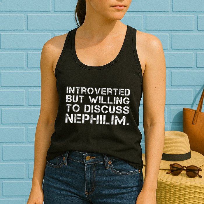 Introverted But Willing To Discuss Nephilim Funny Introverted Design Women's Racerback Tank