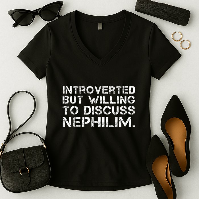 Introverted But Willing To Discuss Nephilim Funny Introverted Design Women's V-Neck T-Shirt