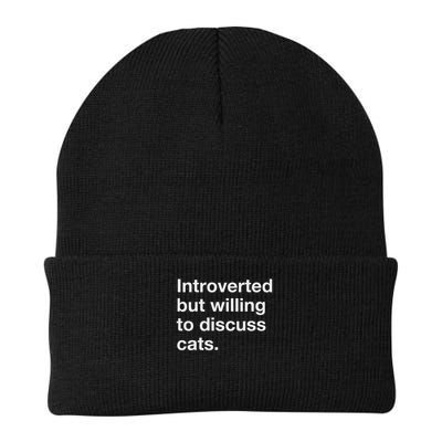 Introverted But Willing To Discuss Cats Funny Cat Quote Knit Cap Winter Beanie