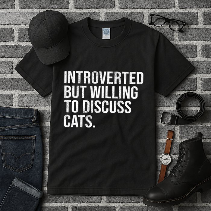 Introverted But Willing To Discuss Cats Introverts Tall T-Shirt