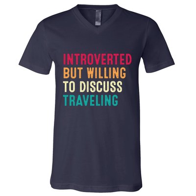 Introverted But Willing To Discuss Traveling Retro Vintage V-Neck T-Shirt