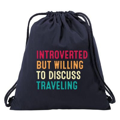 Introverted But Willing To Discuss Traveling Retro Vintage Drawstring Bag