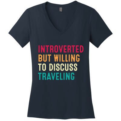 Introverted But Willing To Discuss Traveling Retro Vintage Women's V-Neck T-Shirt