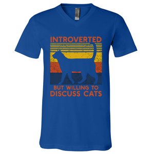 Introverted But Willing To Discuss Cats Funny Introverts Funny Gift V-Neck T-Shirt