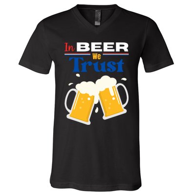 In Beer We Trust 4th Of July V-Neck T-Shirt