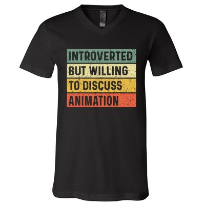 Introverted But Willing To Discuss Animation Funny Animator V-Neck T-Shirt