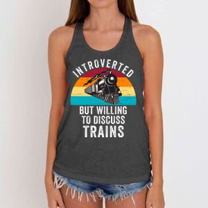 Introverted But Willing To Discuss Trains Train Lover Funny Railroad Women's Knotted Racerback Tank