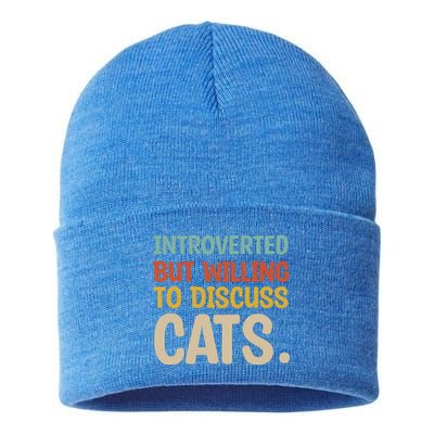 Introverted But Willing To Discuss Cats Lovers Introverts Gift Sustainable Knit Beanie