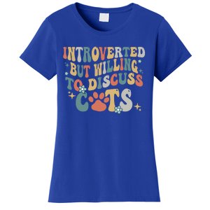 Introverted But Willing To Discuss Cats Retro Groovy Cats Cool Gift Women's T-Shirt