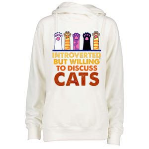 Introverted But Willing To Discuss Cats Funny Cat Lover Womens Funnel Neck Pullover Hood