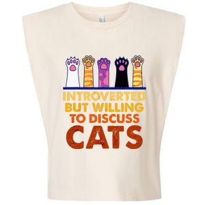 Introverted But Willing To Discuss Cats Funny Cat Lover Garment-Dyed Women's Muscle Tee