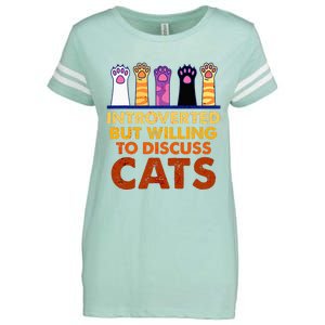 Introverted But Willing To Discuss Cats Funny Cat Lover Enza Ladies Jersey Football T-Shirt