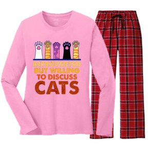 Introverted But Willing To Discuss Cats Funny Cat Lover Women's Long Sleeve Flannel Pajama Set 