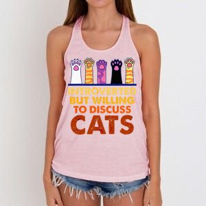 Introverted But Willing To Discuss Cats Funny Cat Lover Women's Knotted Racerback Tank