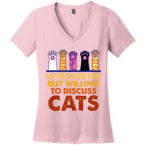 Introverted But Willing To Discuss Cats Funny Cat Lover Women's V-Neck T-Shirt